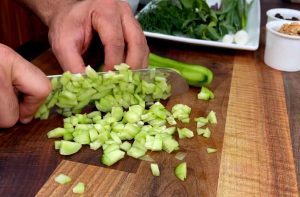 preparing vegetables and cucumbers