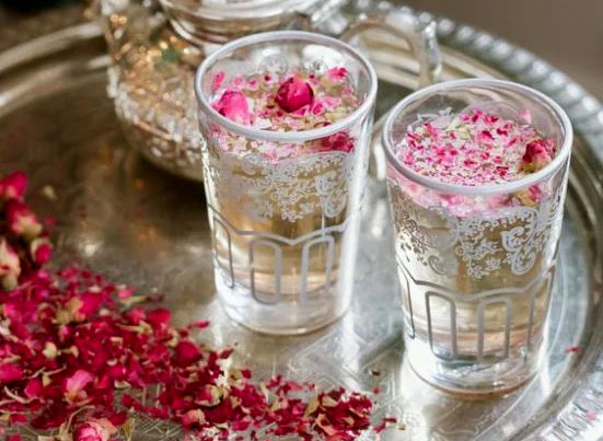 Rose water syrup with dried rose leaves
